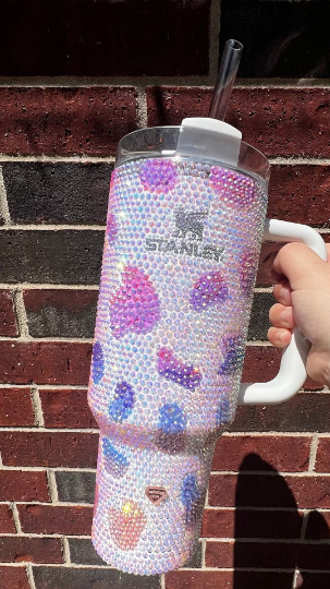Rhinestone Stanley tumbler. Cow Stanley tumbler. Pastel cow print. Pink Stanley cup. Custom rhinestone Stanley cup. rhinestone stanley.